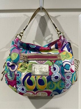 COACH POPPY POP C GRAFFITI Canvas Leather Multicolor Purse Bag